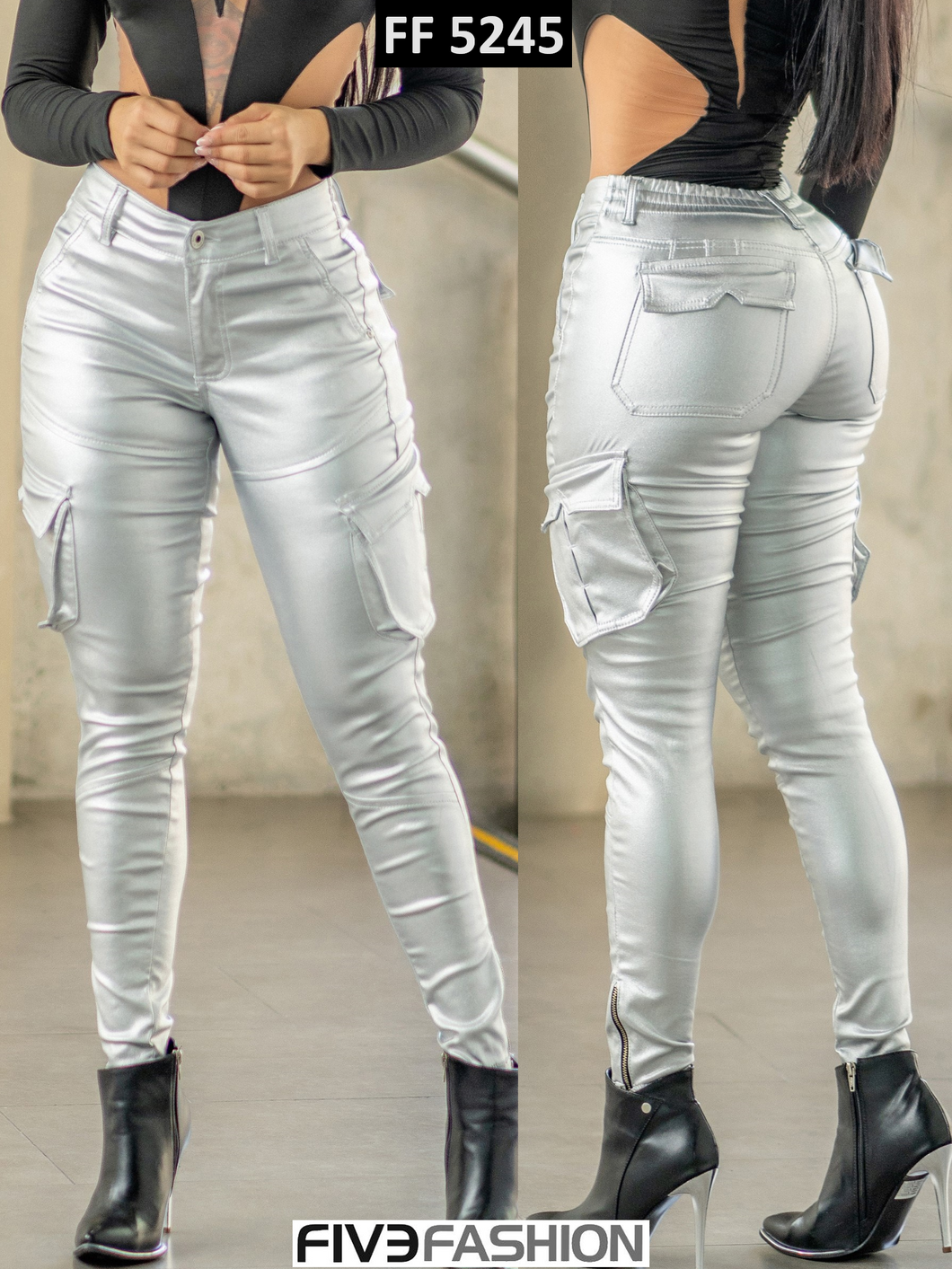 Pantalon Efecto Piel Gris FF5245